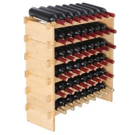 VEVOR 48 Bottle Stackable Modular Wine Rack, 6-Tier Solid Bamboo Wood Storage Racks, Floor Freestanding Wines Holder Display Shelf