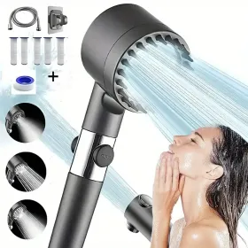 Shower Head, High Pressure Flow Multiple Modes, 5 Layers Filter, Hard Water Power Rinse, With Switch, Suitable For Pet Bathing, Vertical Shower, (Option: Normal9piecesetwith5filters)